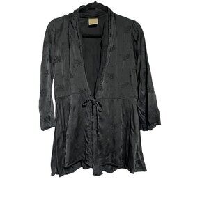 Vintage Karol Grunge Top Kimono Prairie Style Silk Blend Black Fairycore Medium